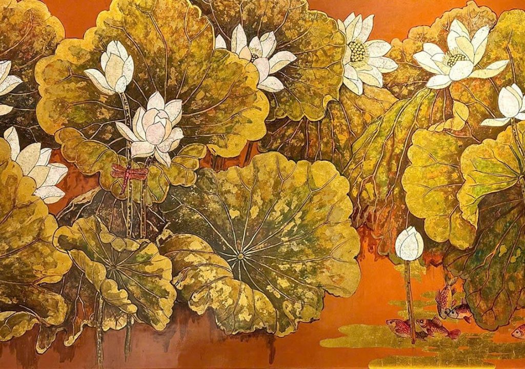 Bạch Liên Trì XIII - Tranh sơn mài của họa sĩ Đỗ Khải