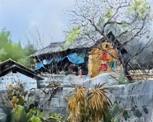 Bản Cẳng Tằng - Tranh màu nước hoạ sĩ Bùi Thanh Việt Hùng