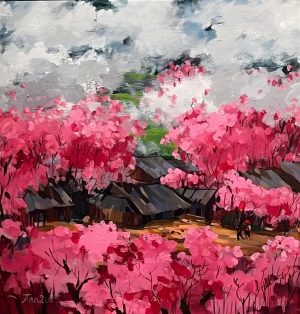 Bản Em Mùa Xuân - Tranh Sơn Dầu của Họa Sĩ Giáp Văn Tuấn