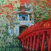 Cầu Thê Húc tranh sơn mài phong cảnh họa sĩ Nguyễn Văn Nghĩa