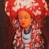 Chân Dung Thiếu Nữ Dao Đỏ VII - Tranh Sơn Mài Của Họa Sĩ Hoàng Hoàn