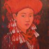 Chân Dung Thiếu Nữ Dao Đỏ VIII - Tranh Sơn Mài Của Họa Sĩ Hoàng Hoàn
