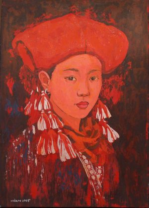 Chân Dung Thiếu Nữ Dao Đỏ VIII - Tranh Sơn Mài Của Họa Sĩ Hoàng Hoàn