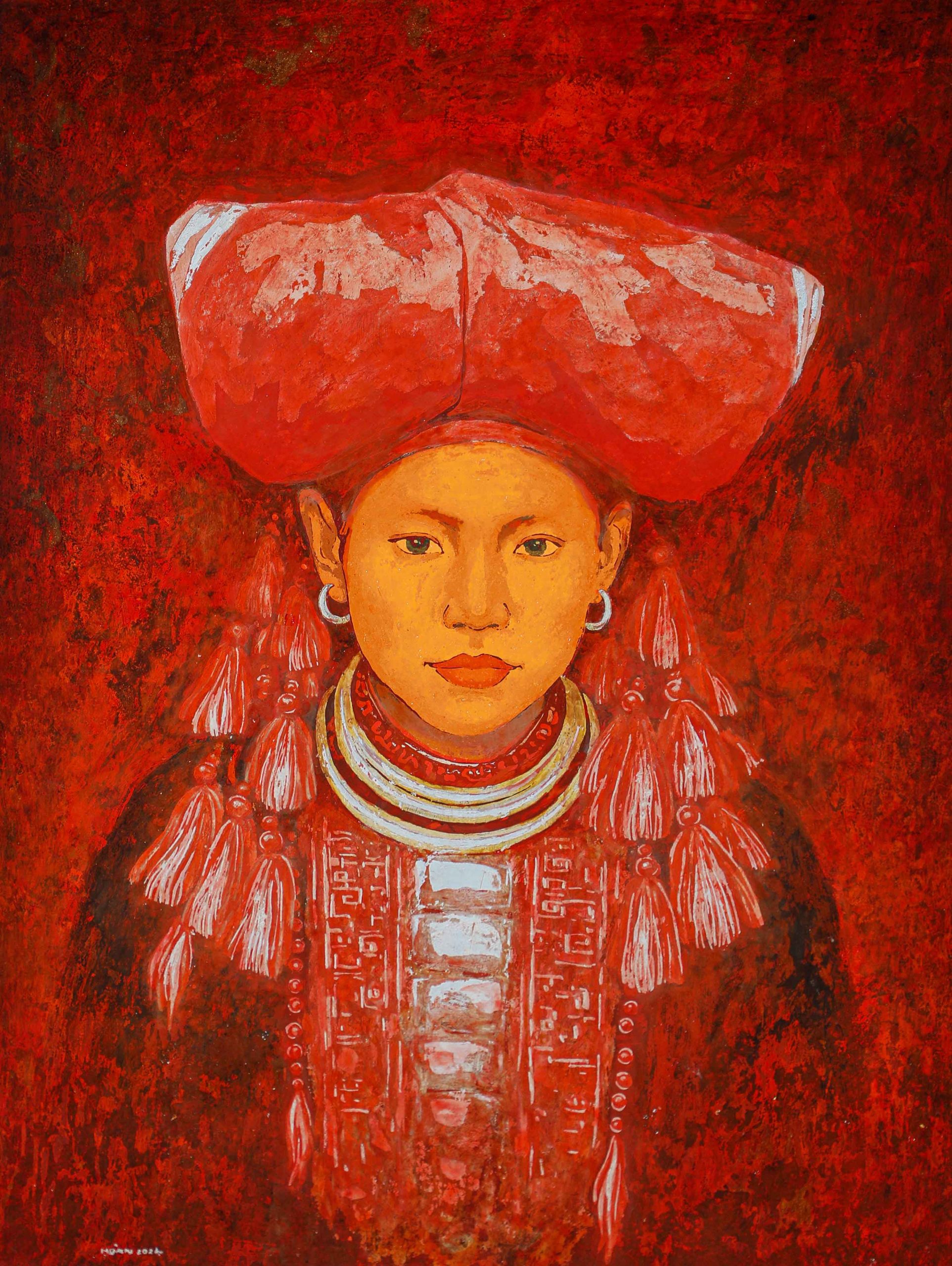 Chân Dung Thiếu Nữ Dao Đỏ VIII - Tranh Sơn Mài Nghệ Thuật Của Họa Sĩ Hoàng Hoàn