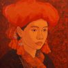 Chân Dung Thiếu Nữ Dao Đỏ III - Tranh sơn mài nghệ thuật bởi họa sĩ Hoàng Hoàn