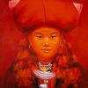 Cô Gái Dao Đỏ III - Tranh Acrylic Nghệ Thuật của Họa Sĩ Hoàng Hoàn