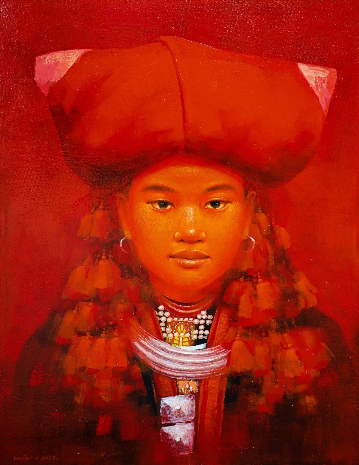Cô Gái Dao Đỏ III - Tranh Acrylic Nghệ Thuật của Họa Sĩ Hoàng Hoàn
