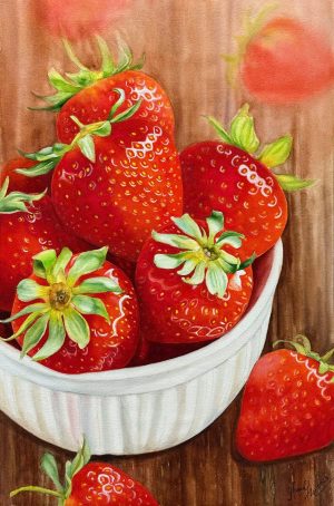Dâu Tây - Tranh Màu Nước Nghệ Thuật Của Hoạ Sĩ Thanh Hà