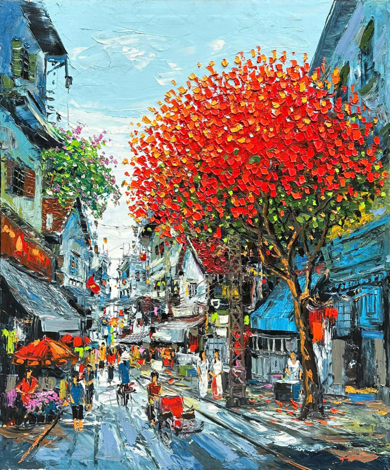 Hà Nội Phố III - Tranh Sơn Dầu Của Họa Sĩ Giáp Văn Tuấn