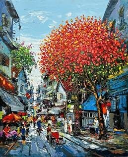 Phố Thu III - Tranh Sơn Dầu Của Họa Sĩ Giáp Văn Tuấn