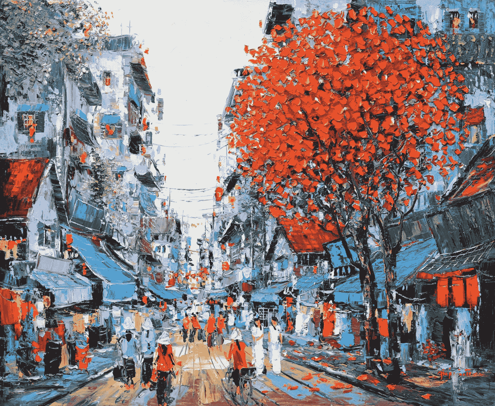 Hà Nội Phố IV - Tranh Sơn Dầu của Họa Sĩ Giáp Văn Tuấn