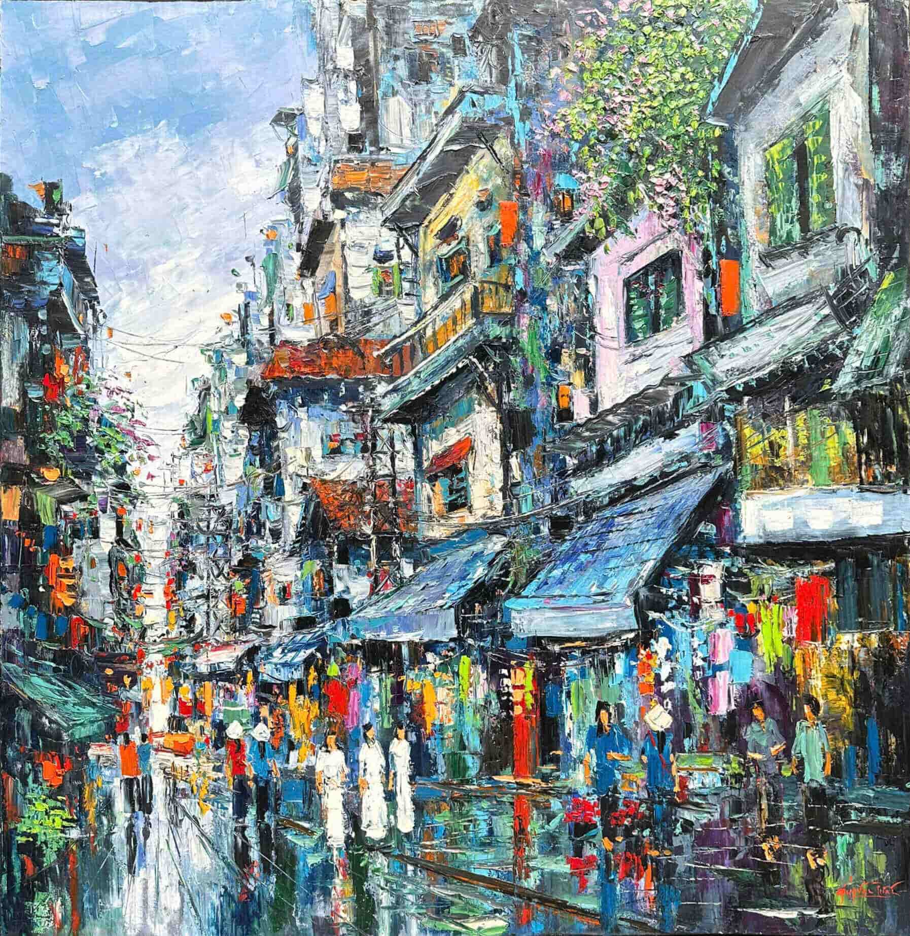 Hà Nội Phố V - Tranh Sơn Dầu của Họa Sĩ Giáp Văn Tuấn