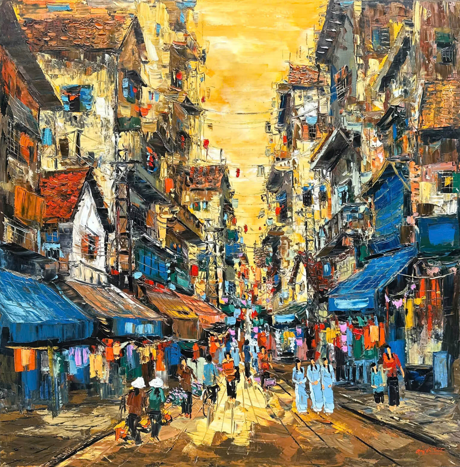 Hà Nội Phố VI - Tranh Sơn Dầu của Họa Sĩ Giáp Văn Tuấn