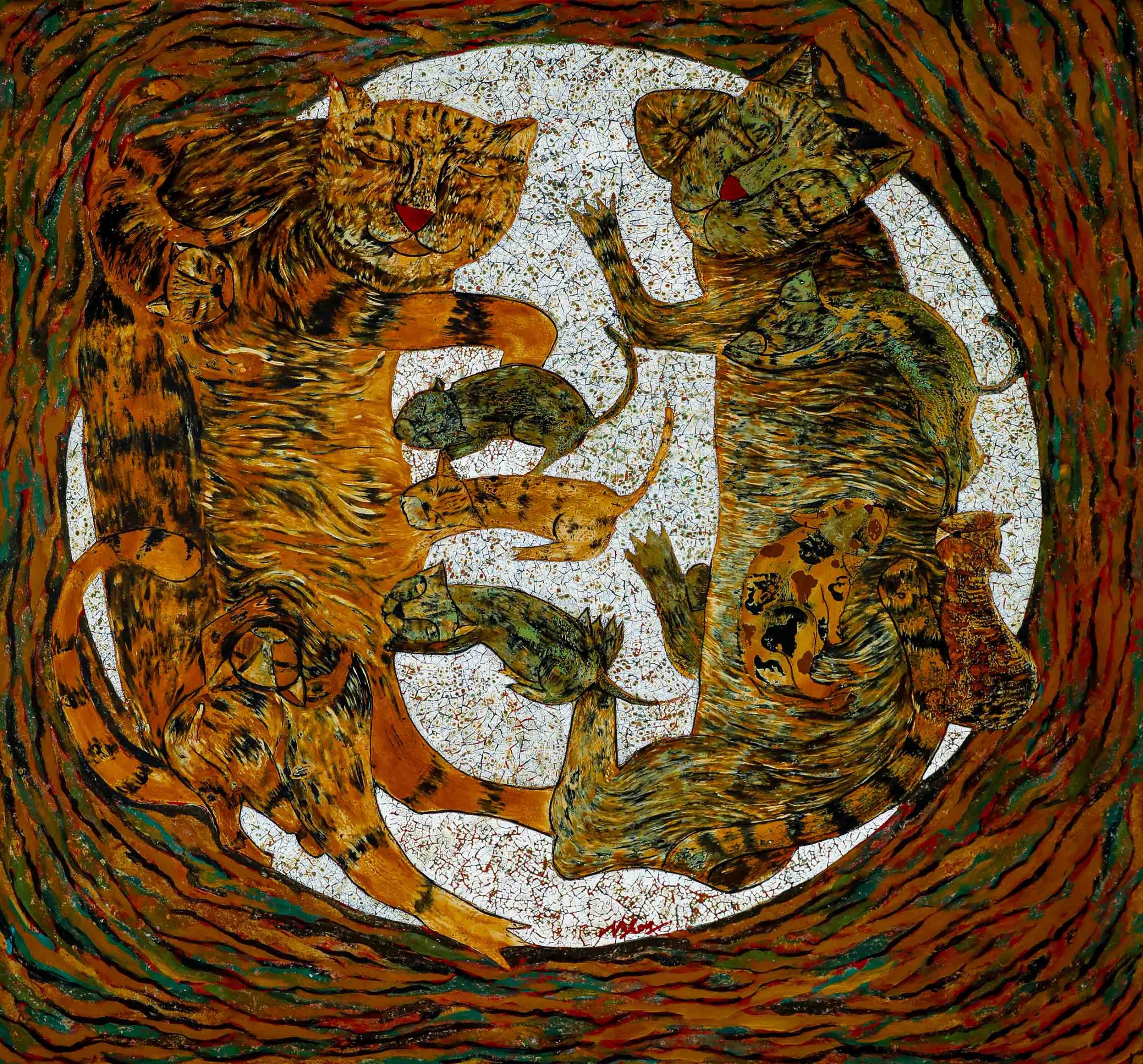 Hạnh Phúc Nhà Mèo - Tranh Sơn Mài Đẹp Của Họa Sĩ Ngô Bá Công