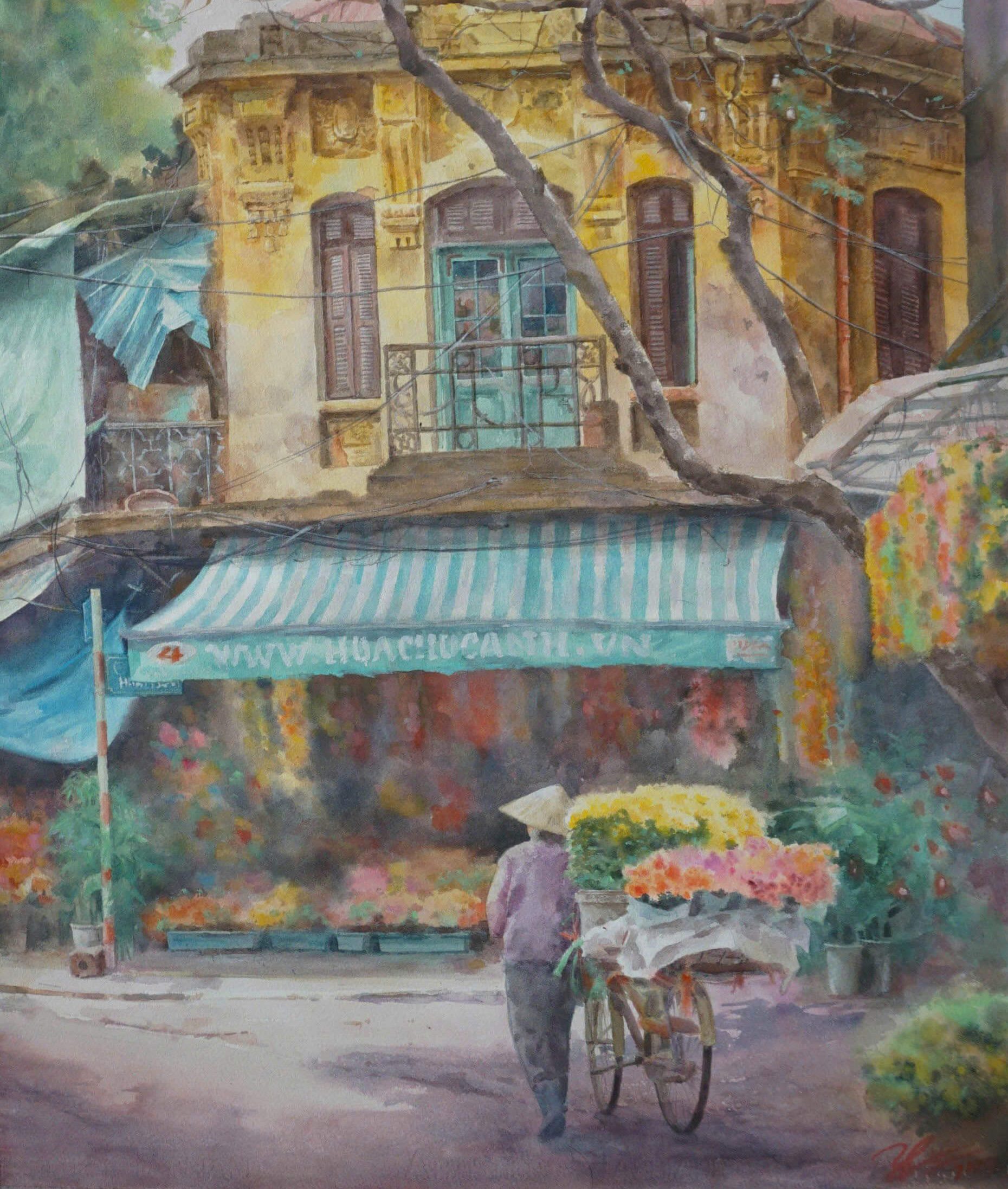 Hoa Trên Phố Tranh Màu Nước Nghệ Thuật Của Hoạ Sĩ Đức Tiến