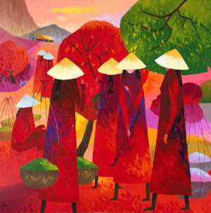 Họp Chợ - Tranh Sơn Dầu Nghệ Thuật Của Họa Sĩ Nguyễn Quý Tâm