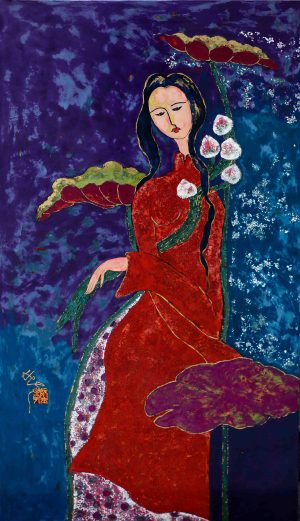 Liên - Tranh sơn mài hoạ sen hoạ sĩ Nguyễn Sỹ Hiếu