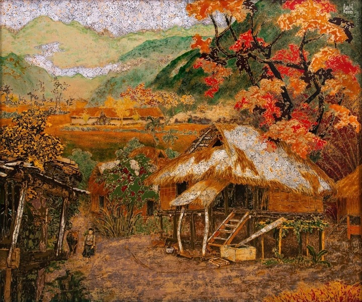 Mai Châu Mùa Vàng - Tranh Sơn Mài Đẹp Của Hoạ Sĩ Lê Khánh Hiếu