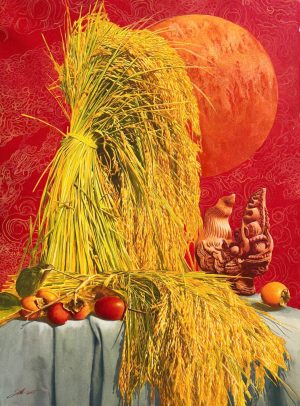 Mùa Lúa Chín - Tranh màu nước hoạ sĩ Nguyễn Đình Lâm