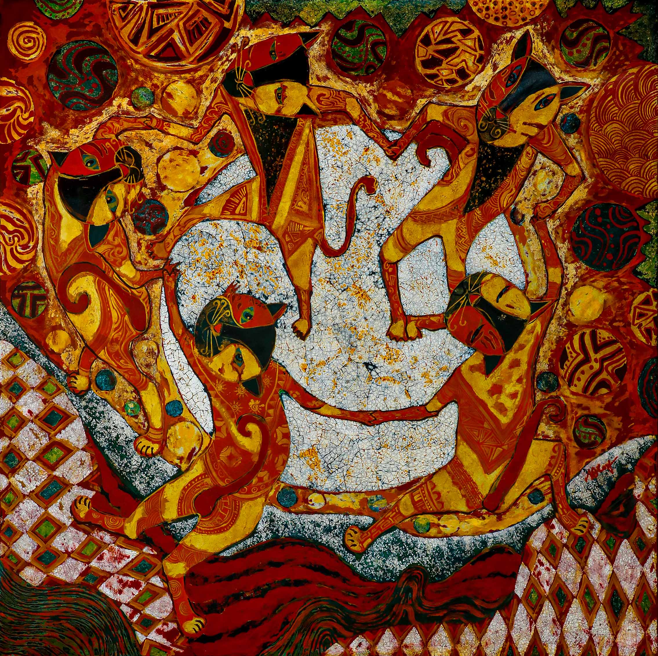 Múa Vui - Tranh Sơn Mài Đẹp Của Họa Sĩ Ngô Bá Công