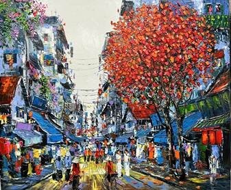 Phố Thu IV - Tranh Sơn Dầu Của Họa Sĩ Giáp Văn Tuấn