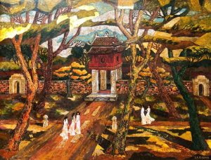 Phong cảnh Văn Miếu - Tranh Sơn Mài Đẹp Của Họa Sĩ Ngô Bá Công