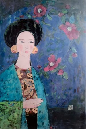 Hải Đường Đỏ - Tranh sơn mài nghệ thuật của hoạ sĩ Đặng Hiền