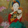 Sen Nở - Tranh sơn mài nghệ thuật của hoạ sĩ Đặng Hiền