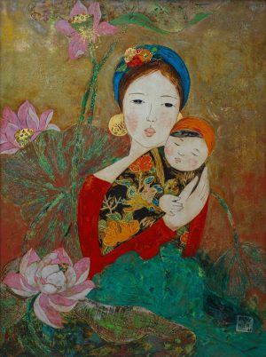 Sen Nở - Tranh sơn mài nghệ thuật của hoạ sĩ Đặng Hiền