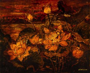 Sen Trong Đêm - Tranh Sơn Mài của Họa Sĩ Giáp Văn Tuấn