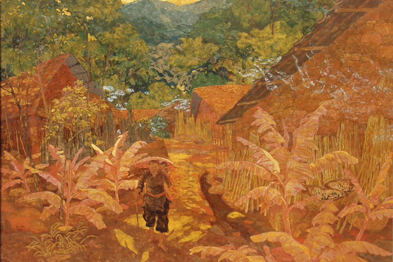 Tranh sơn mài đồng quê treo phòng khách
