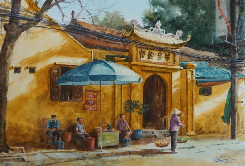 Gánh Hàng Rong - Tranh màu nước Hoạ sĩ Đức Tiến