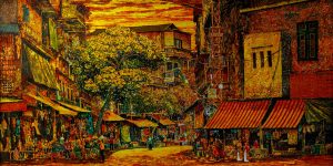 Trường Ca Phố - Tranh Sơn Mài Họa Sĩ Giáp Văn Tuấn