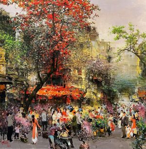Xuân Về Hội Tụ - Tranh sơn dầu nghệ thuật của hoạ sĩ Ngụy Đình Hà