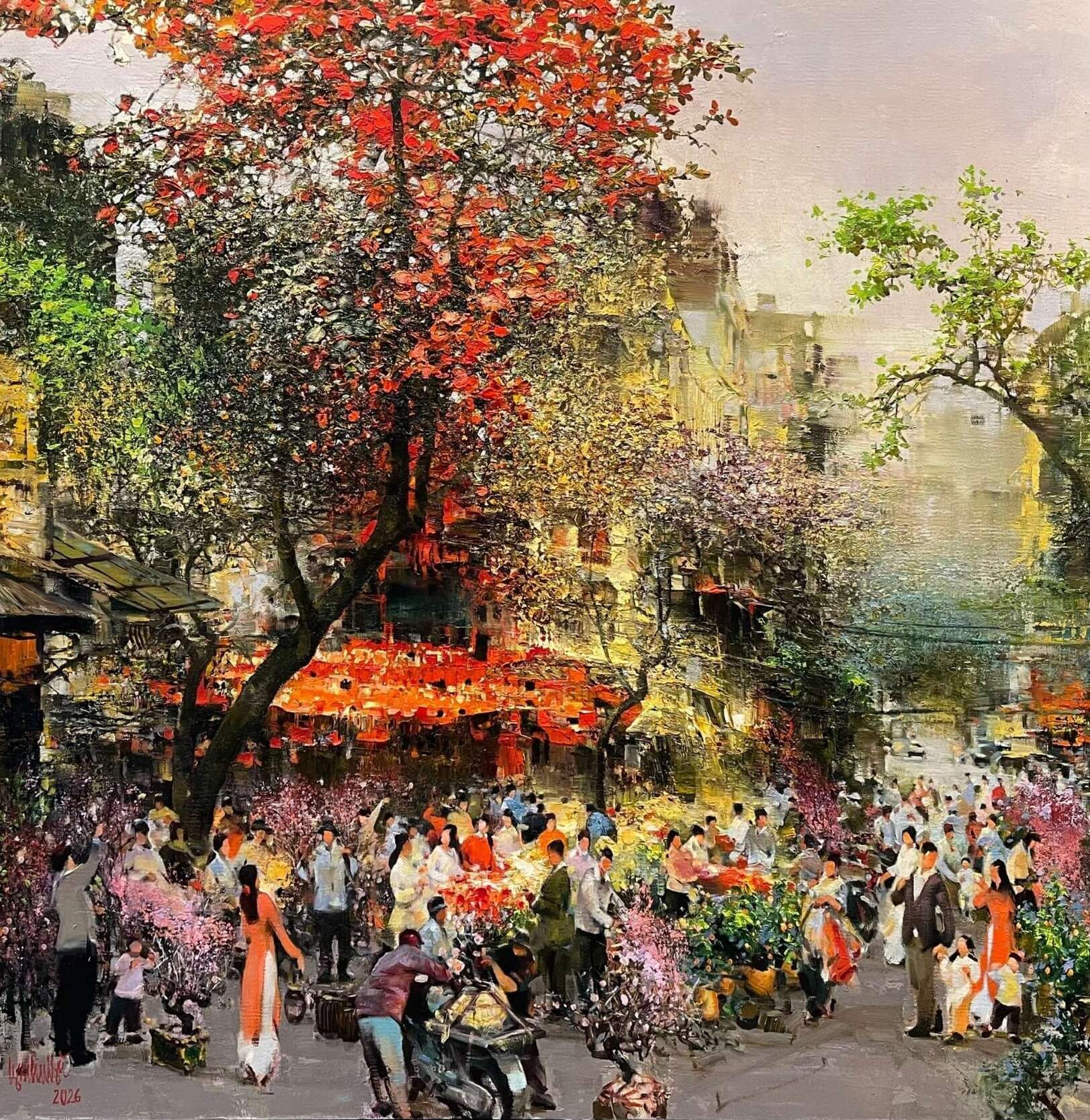 Xuân Về Hội Tụ - Tranh sơn dầu nghệ thuật của hoạ sĩ Ngụy Đình Hà