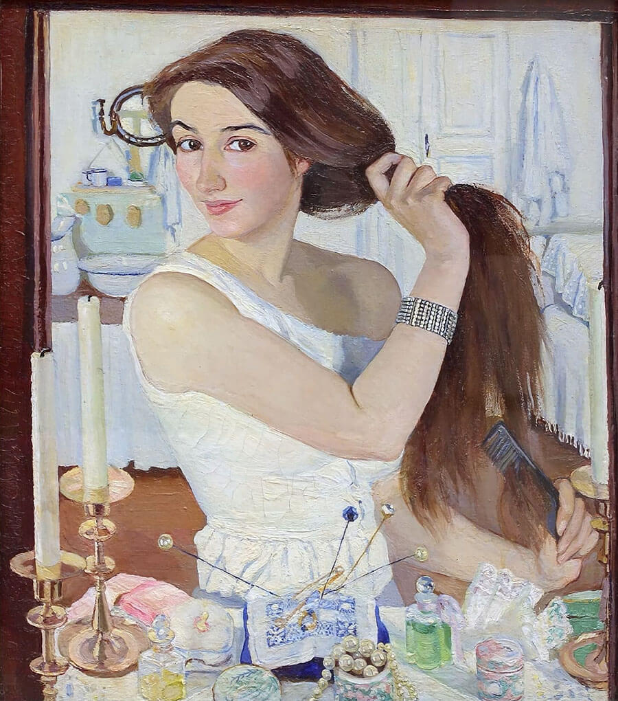 at the dressing table