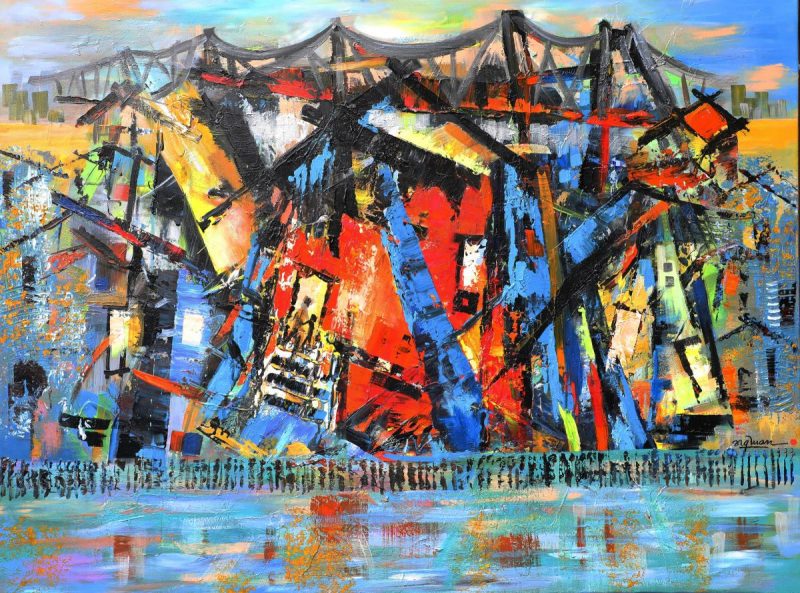 Cầu Long Biên - Tranh Sơn Dầu & Acrylic trên toan đẹp của họa sĩ Nguyễn Quang Tuấn