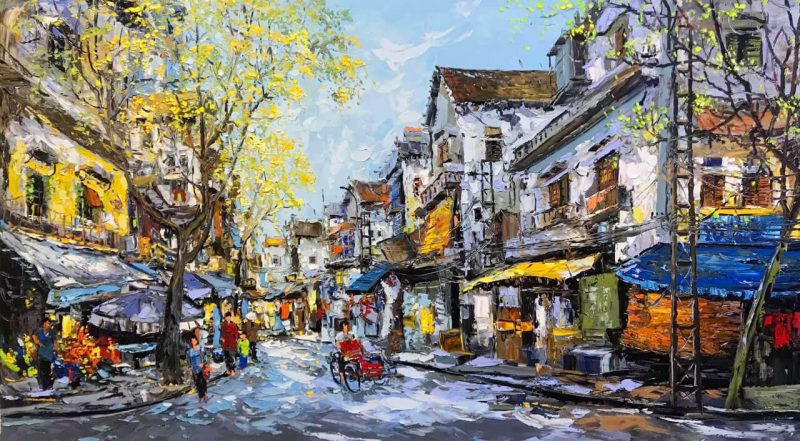 hà nội vào thu - tranh acrylic trên toan