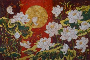 Sen Dưới Trăng - Tranh Sơn Mài Đẹp của Họa Sĩ Châu Ái Vân