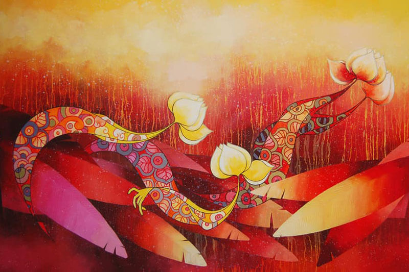 Tranh sơn dầu hoa sen phong thủy